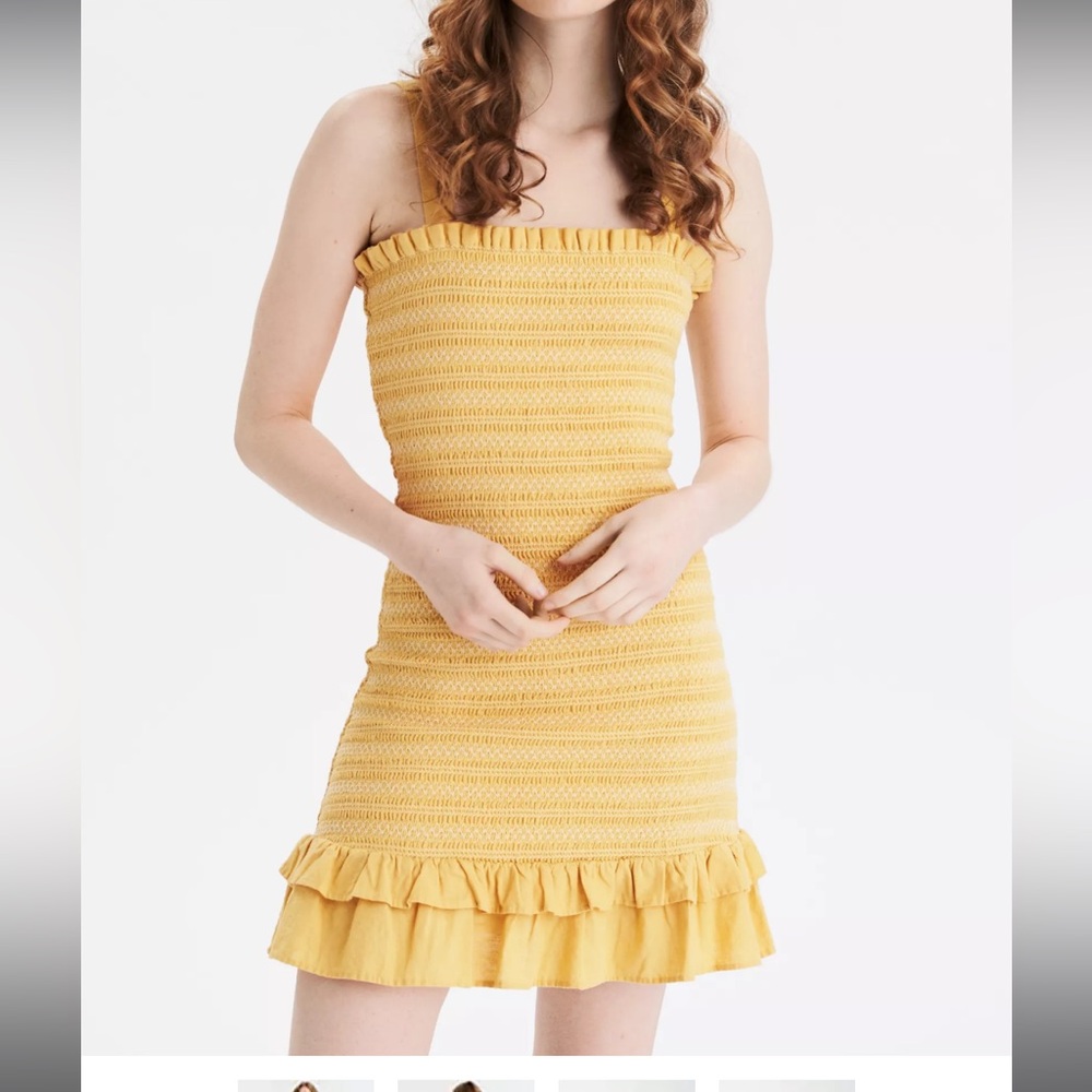 American Eagle Yellow Smocked Mini Summer Dress